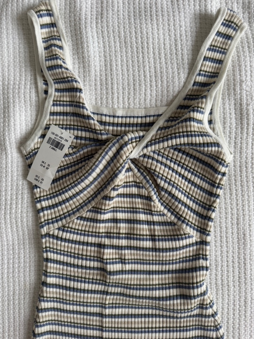 Abercrombie & Fitch Cream, Blue & Tan Ribbed Twist-Front Maxi Dress